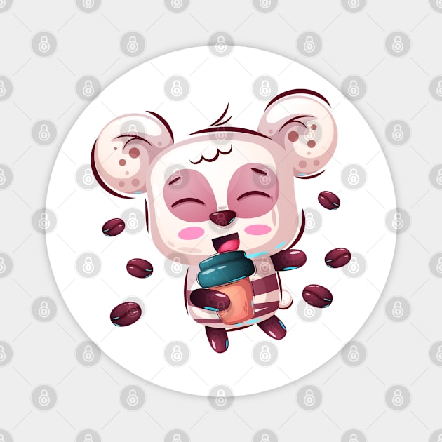 Cute panda with coffee Magnet by P-ashion Tee